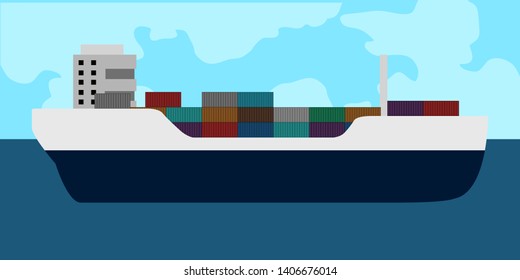 Side view of a cargo ship in a landscape - Vector