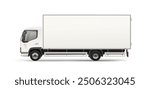 Side view Cargo Van blank mockup. White Delivery Truck with space for text or your branding design. Editable vector Freight Van template isolated on white background. Horizontal blank for AD banner