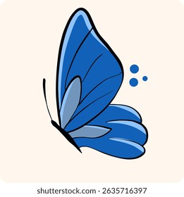 Side View Cartoon Blue Butterfly Wing Icon with background cream