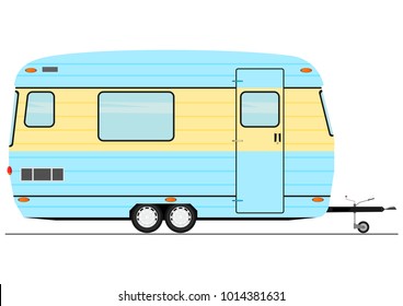 Side View Of Cartoon Caravan. Vector.