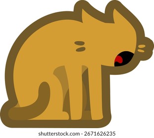 Side view of a cat vomiting, outlined