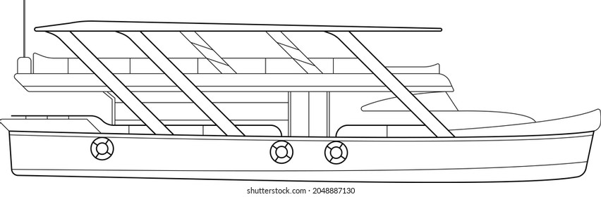 Side view of Catamaran boat with life support for tourist