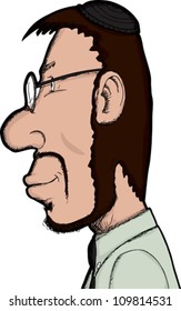 Side view of Caucasian Jewish man in beard and skullcap