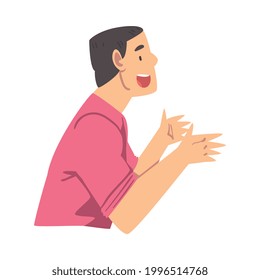 Side View of Cheerful Guy Talking and Gesturing, Man Communicating, Discussing Latest News or Gossiping Cartoon Vector Illustration