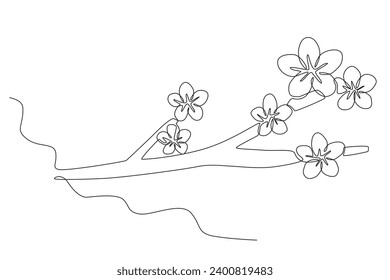 Side view of cherry blossom trees. Cherry blossom one-line drawing