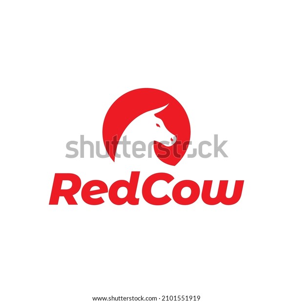 side view circle with cow\
red logo design vector graphic symbol icon sign illustration\
creative idea