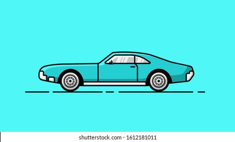side view of classic car, vector car with outline, car cartoon.