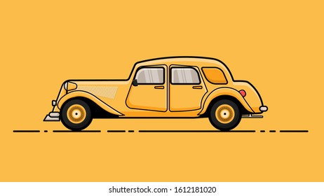 side view of classic car, vector car with outline, car cartoon.