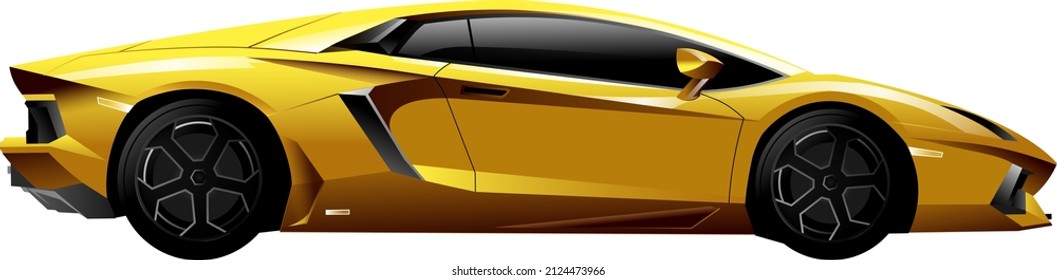 Side view of a classic italian sports yellow car. Vector illustration for landing page mockup or flat design advertising banner. - Shutterstock ID 2124473966