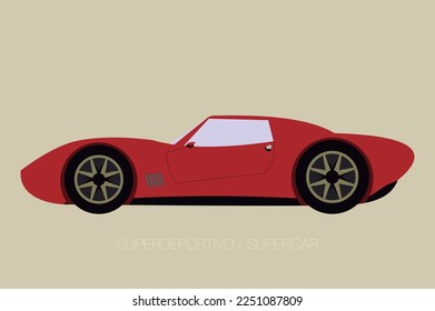 side view of classic supercar, flat design, fully editable