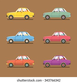 Side View Of Colorful Sedan Cars Vector Illustration