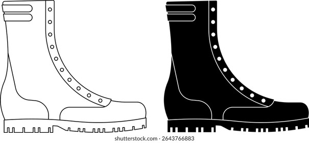 side view Combat or tactical boots icon set