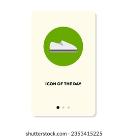 Side view of comfortable shoe in green circle flat icon. Vertical sign or vector illustration of shoes for walking or running element. Footwear, fashion for web design and apps