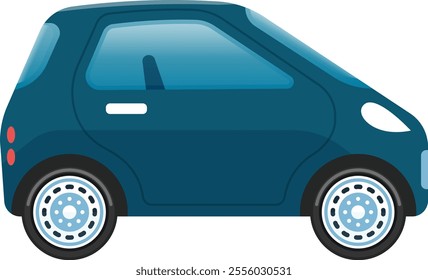 Side view of a compact electric city car parked, highlighting its eco friendly design and role in promoting sustainable urban mobility and clean transportation solutions