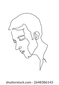 Side view contour drawing of a man face, editable vector stroke.