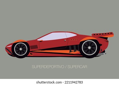 side view of convertible supercar vector, flat design style, fully editable