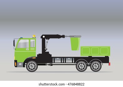 Side view of Crane truck with Bucket  Vector Illustration