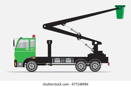 Side view of Crane truck with Bucket  Vector Illustration