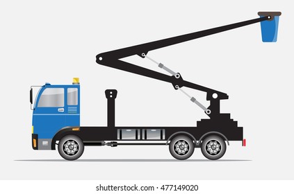 Side view of Crane truck with Bucket  Vector Illustration