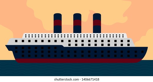 Side view of a cruise ship in a landscape - Vector
