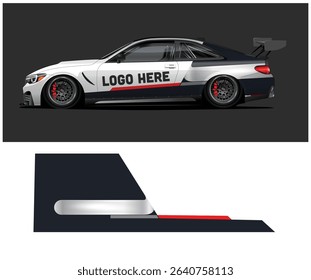 Side view of a customized race car with a unique livery design, ready for branding.