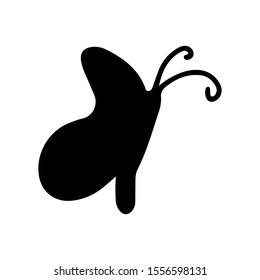 Side view of a cute butterfly isolated on white background. Vector black illustration. Design children books, website element, print on t shirt, cup, postcard, invitation, scrapbook. Girly Logotype. 
