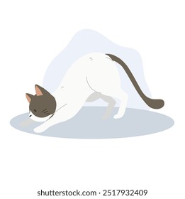 Side View of a Cute Kitten Crouching or Stretching. Kawaii Cat in Relaxing Posture