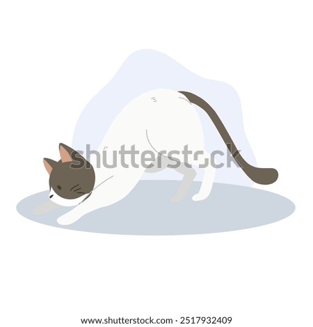 Side View of a Cute Kitten Crouching or Stretching. Kawaii Cat in Relaxing Posture