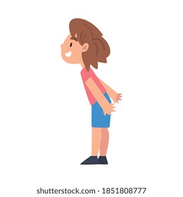 Vista lateral de la Ilustración del vector de personajes de niño sonriente lindo aislada en fondo blanco