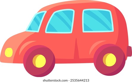 Side view of a cute, stylized red car with large windows, embodying the essence of personal vehicles and the automotive world