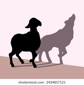 Side view cute young bible goat ewe pet stand howl look white wall text space Black hand drawn old herd ram vintage biblic art sketch trust good dog liar bad lie tale fox hunt meat food prey trap logo