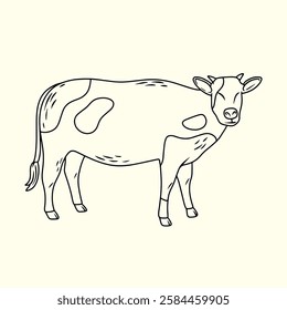 Side view of dairy cow. Thin line illustration.