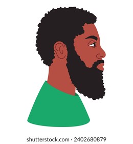 Side view of a dark-skinned man, African man portrait, vector illustration