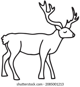 side view of deer, animal hand drawing, wild life illustration for christmas coloring and home decor. vector EPS10