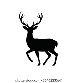 Side view deer silhouette, wild animal vector on white background