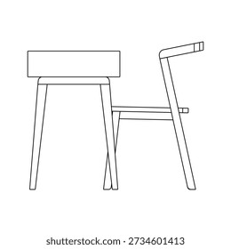 Side view of a desk set with desk and chair featuring a clean, modern design. Shows balanced proportions and functional workspace suitable for home office or study interiors.