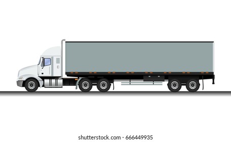 Side View Detailed Grey Trailer Truck Vector Illustration for Vehicle or Shipment Transportation Related Design. Can be Used as Mock-Up