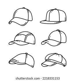 Side view of different caps doodle vector illustrations set