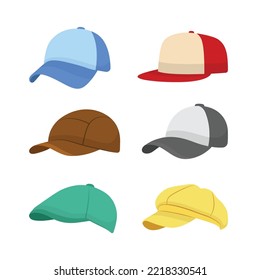 Side view of different caps vector illustrations set