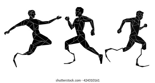 Side view of  disable athlete icon set, geometric trendy line design. Vector illustration for tattoo or coloring book.Sport collection