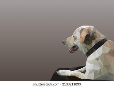 Die Seitenansicht des Hundes mit Ohrfallen, erhobenen Kopf, öffnete seinen Mund, der Hund sitzt und wartet auf seinen Besitzer. Low-Poly-Triangle-Vektorgrafik.