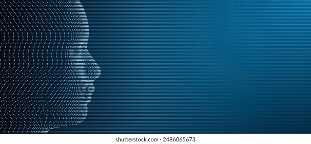 Side view dotted face with scanlines background, vector background