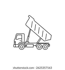 Side View of Dump Truck with Bed Lifted for Unloading Hauling