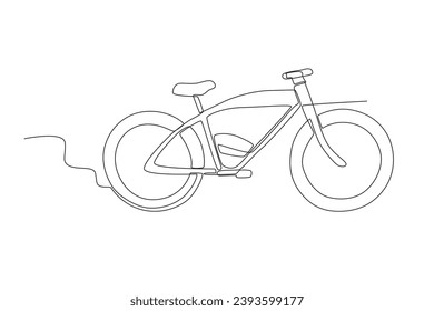 Side view of electric bike with big wheels. Electric bike one-line drawing
