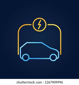 Side view of electric car colorful vector line icon or symbol on dark background