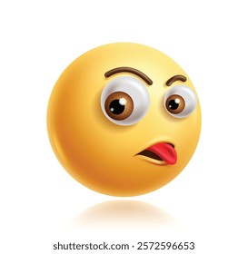 Side view emoji 3d clipart character. Emoji icon character in naughty, silly, playful, joking, fun and cute facial expression with side eyes and tongue face. Vector illustration side view emoticon 