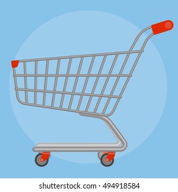 Side view empty supermarket shopping cart  flat design vector icon mock up.