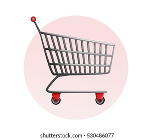 side view empty supermarket shopping cart isolated on white background. vector illustration. 