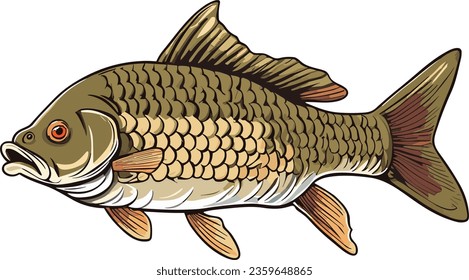 Side view example - Vector art study model of a common carp fish species.