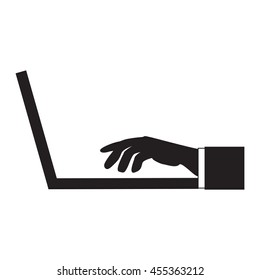 Side view of extended fingers clicking on laptop computer keyboard . Vector illustration for business on the go concept.